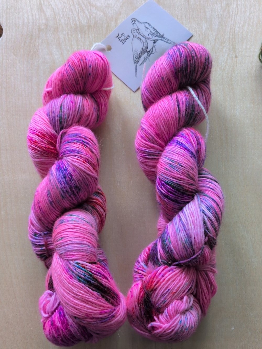 Two Doves Hand-Dyed Pink Speckled Yarn 2 Skeins Fingering Weight